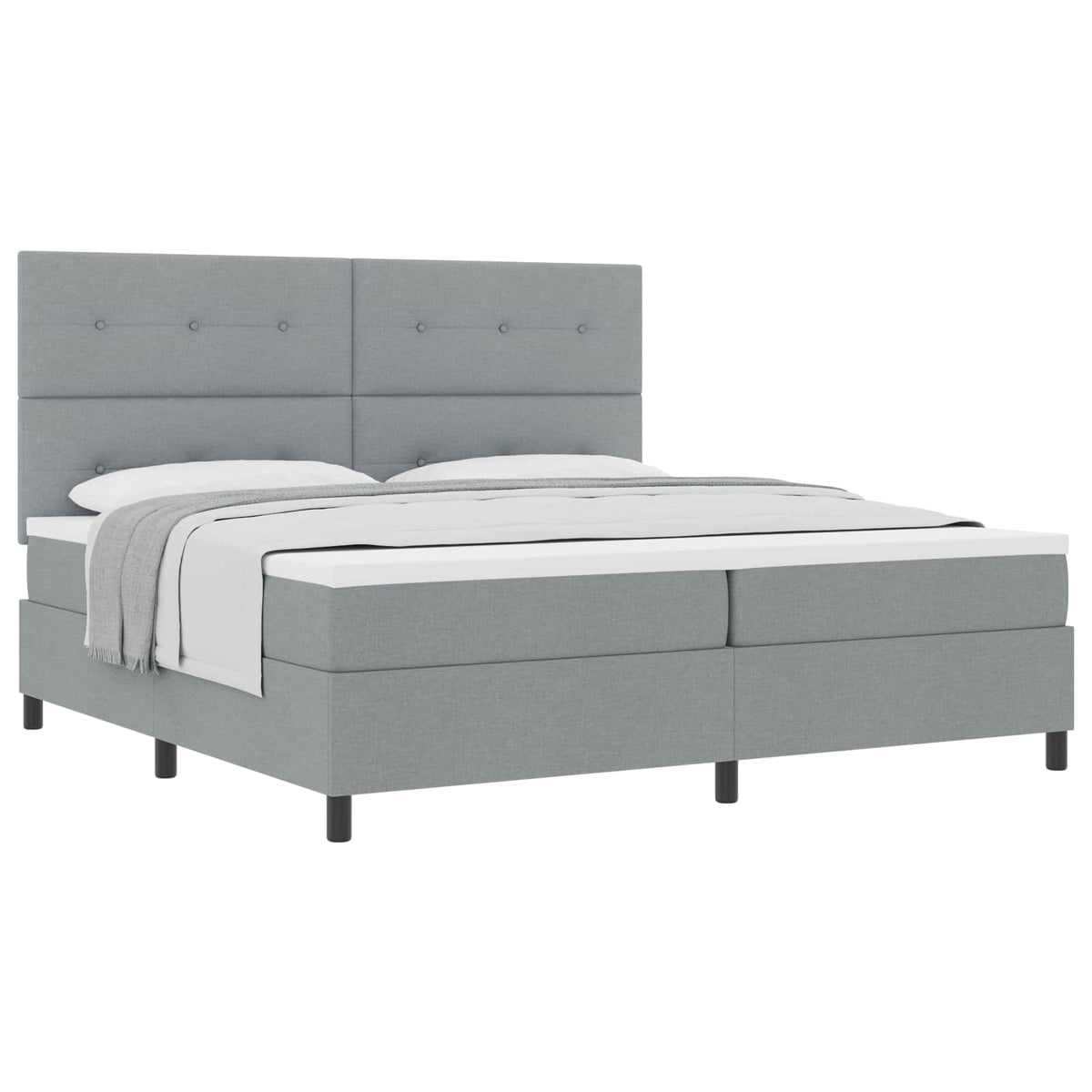Box spring seng med hovedgærde Lysegrå 200 x 200 cm Stof