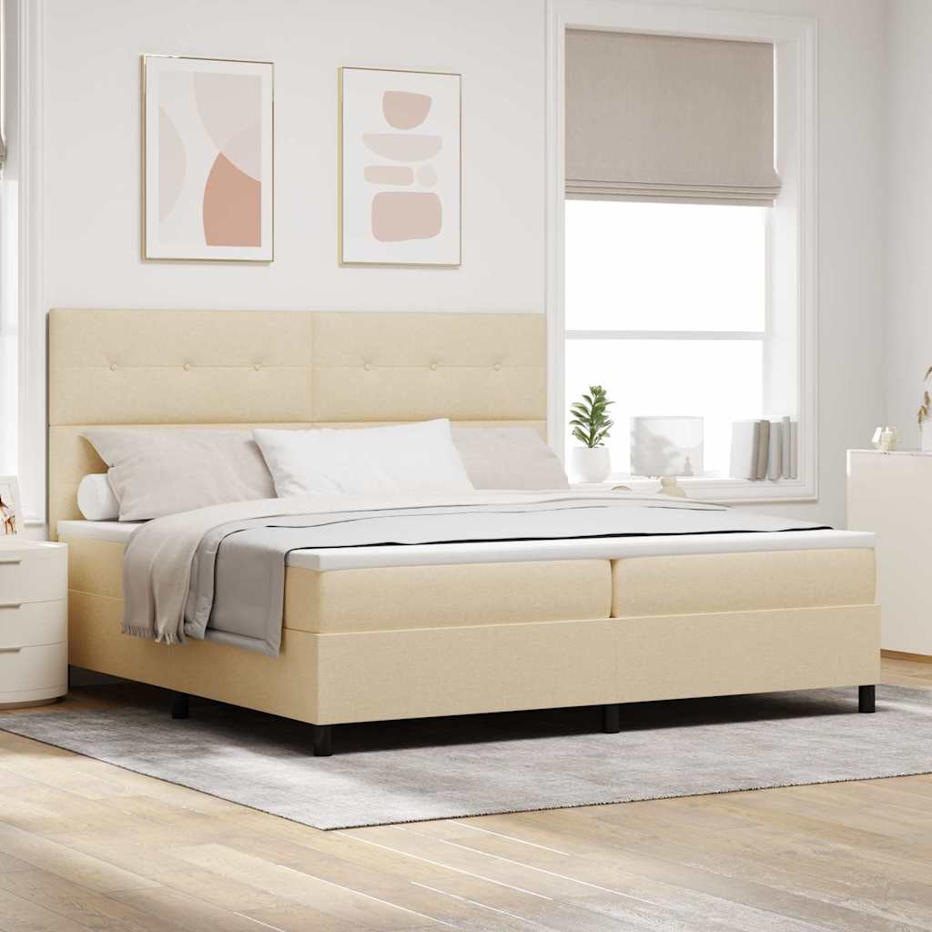 Box spring seng med hovedgærde Creme 200 x 200 cm Stof