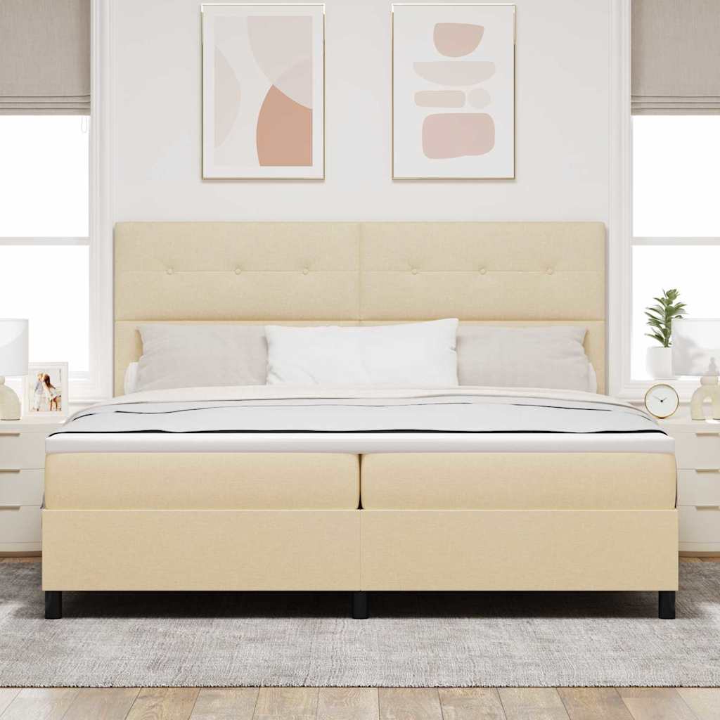 Box spring seng med hovedgærde Creme 200 x 200 cm Stof