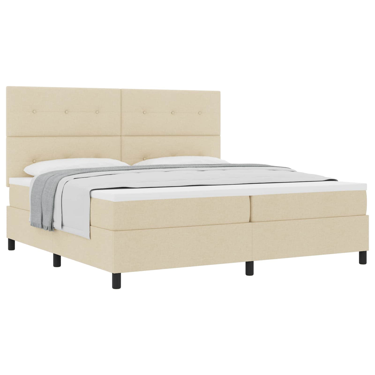 Box spring seng med hovedgærde Creme 200 x 200 cm Stof