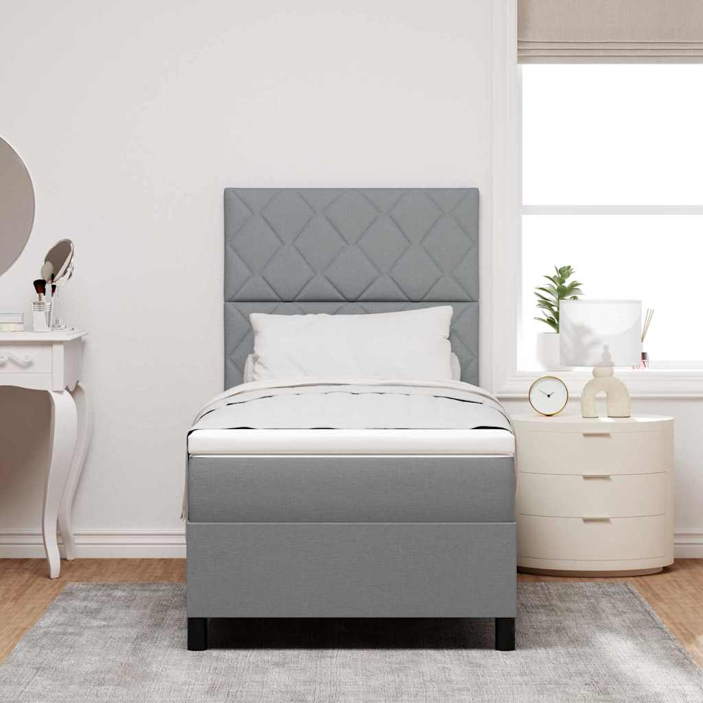 Box spring seng med hovedgærde Lysegrå 90 x 190 cm Stof