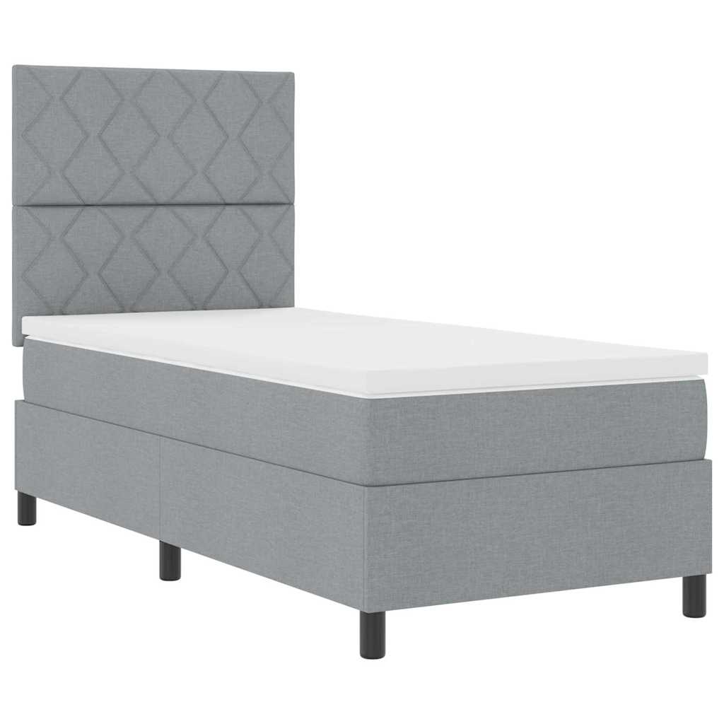 Box spring seng med hovedgærde Lysegrå 90 x 190 cm Stof