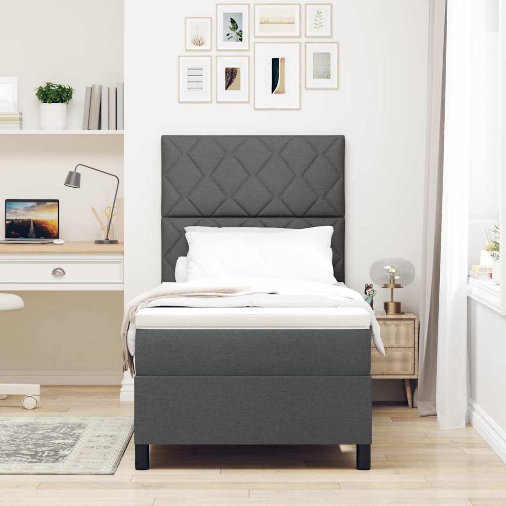 Box spring seng med hovedgærde Mørkegrå 90 x 190 cm Stof