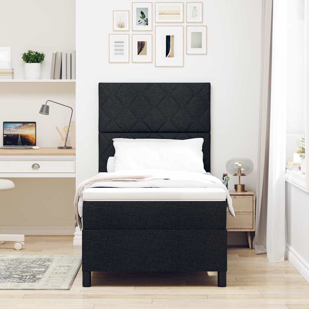 Box spring seng med hovedgærde Sort 90 x 190 cm Stof