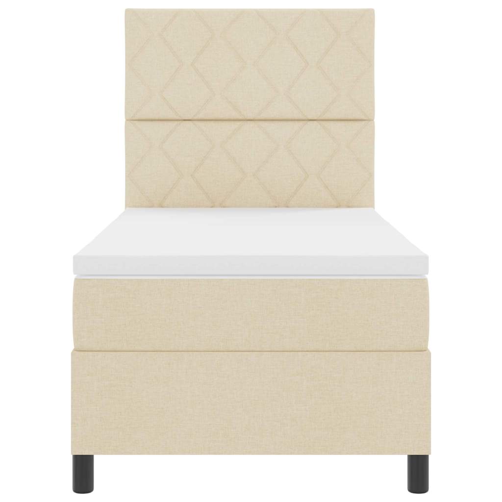 Box spring seng med hovedgærde Creme 90 x 190 cm Stof