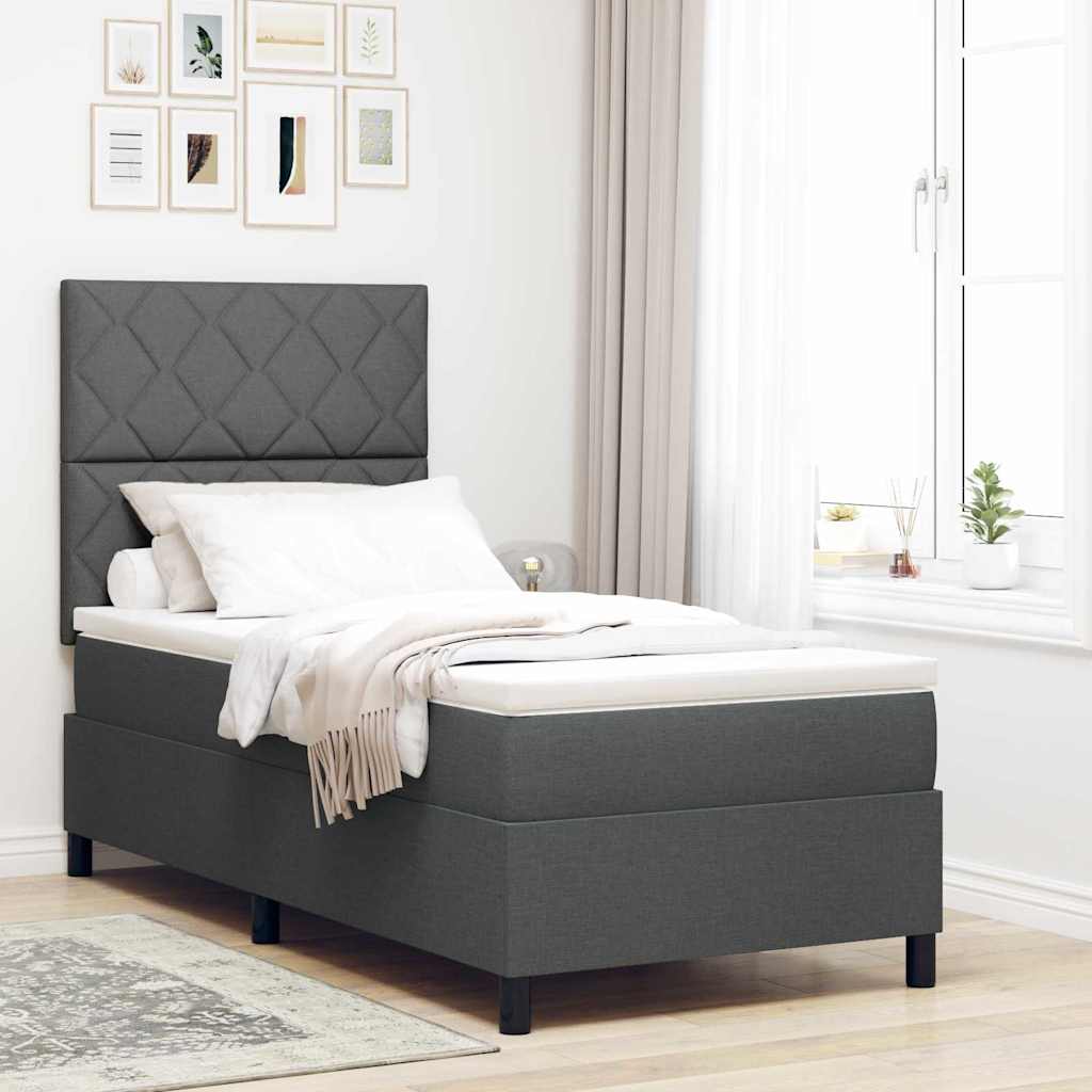 Box spring seng med hovedgærde Mørkegrå 90 x 200 cm Stof