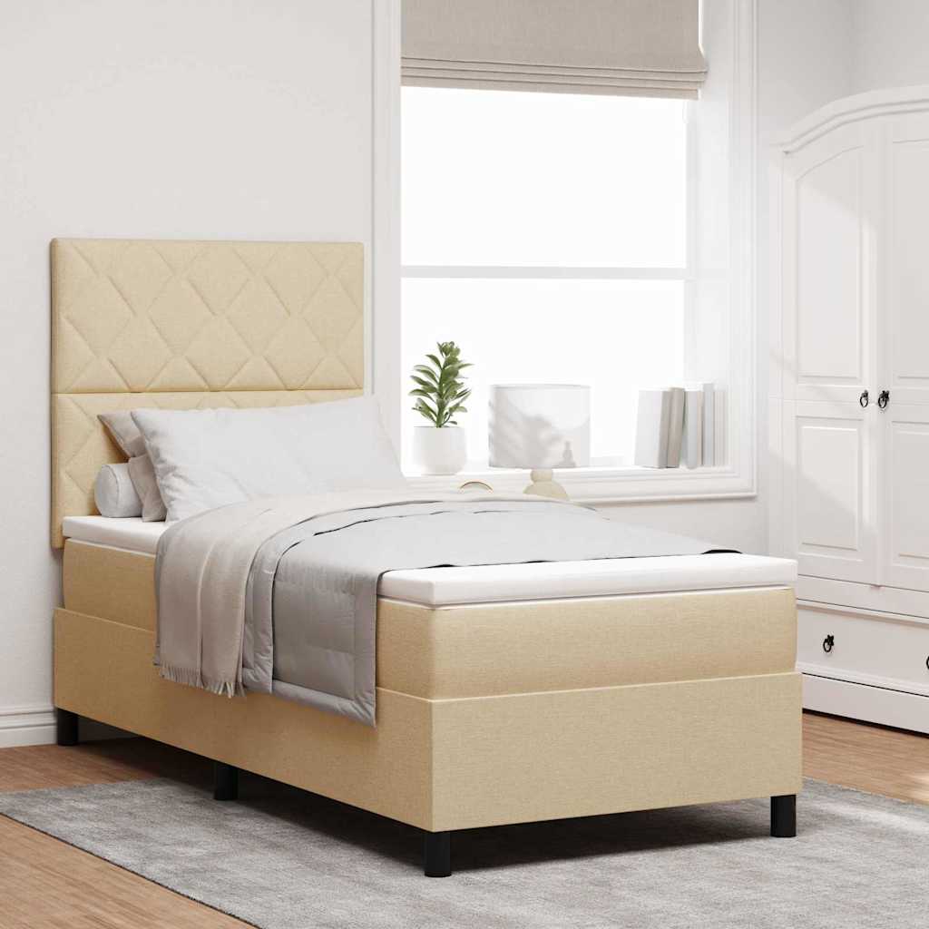 Box spring seng med hovedgærde Creme 90 x 200 cm Stof