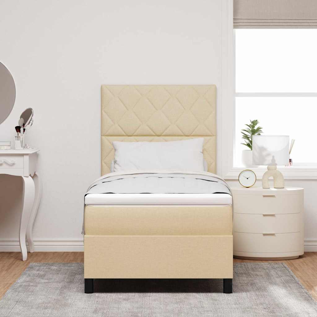 Box spring seng med hovedgærde Creme 90 x 200 cm Stof