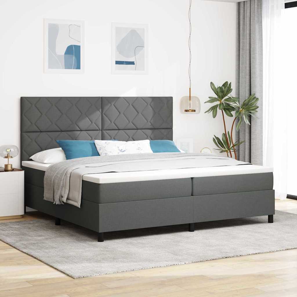 Box spring seng med hovedgærde Mørkegrå 200 x 200 cm Stof