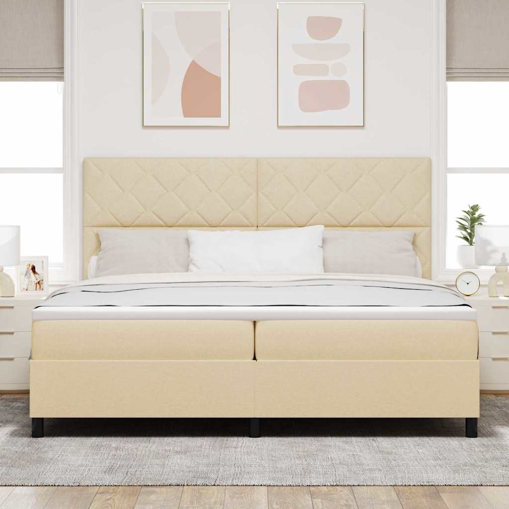 Box spring seng med hovedgærde Creme 200 x 200 cm Stof