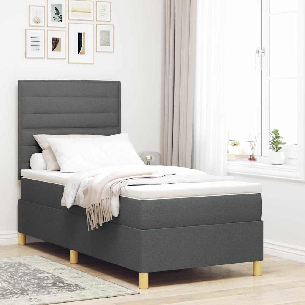 Box spring seng med madras Mørkegrå 90 x 200 cm Stof
