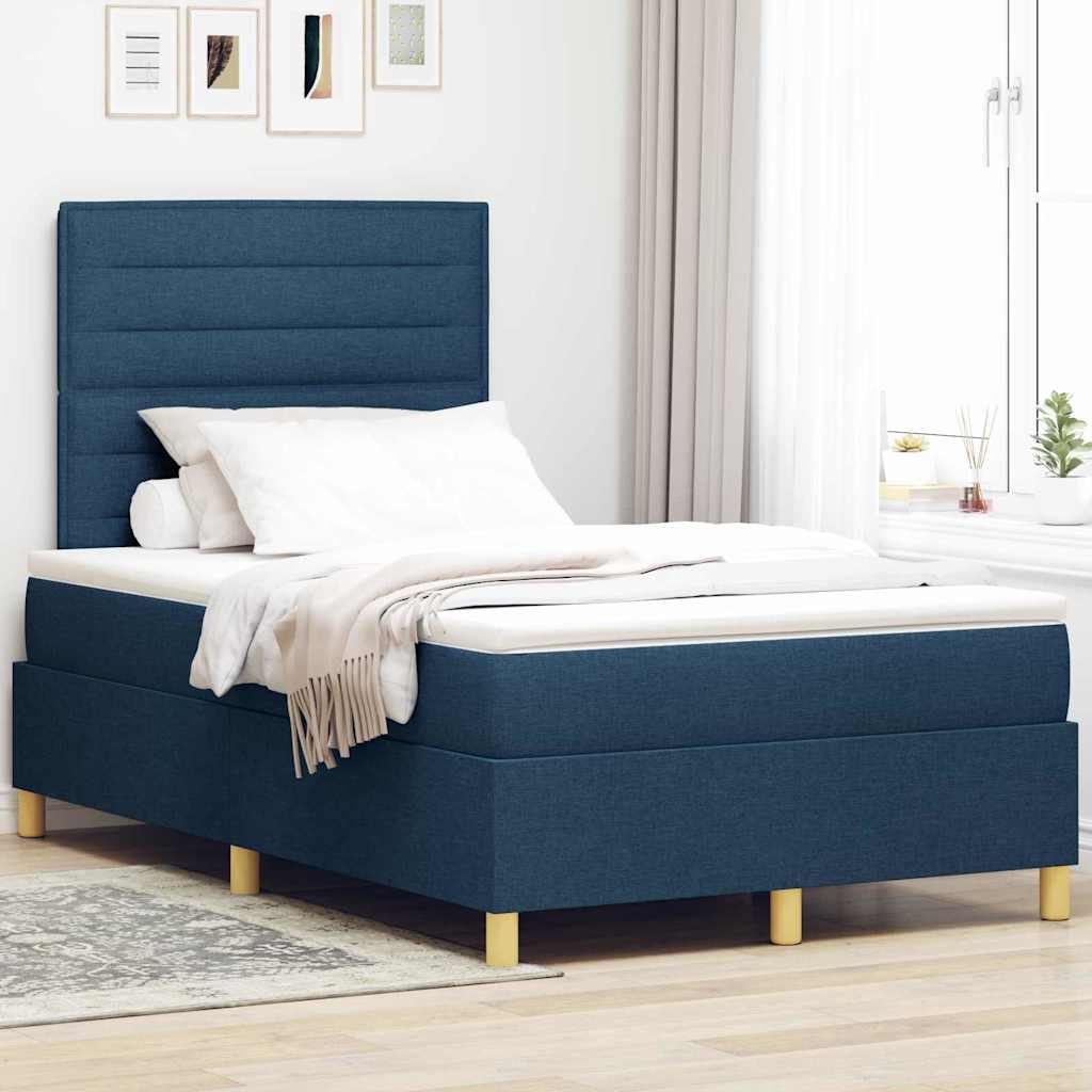 Box spring seng med madras med hovedgærde Blå 120 x 190 cm Stof