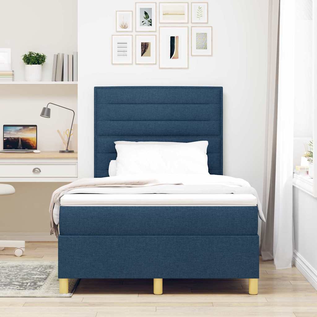 Box spring seng med madras med hovedgærde Blå 120 x 190 cm Stof
