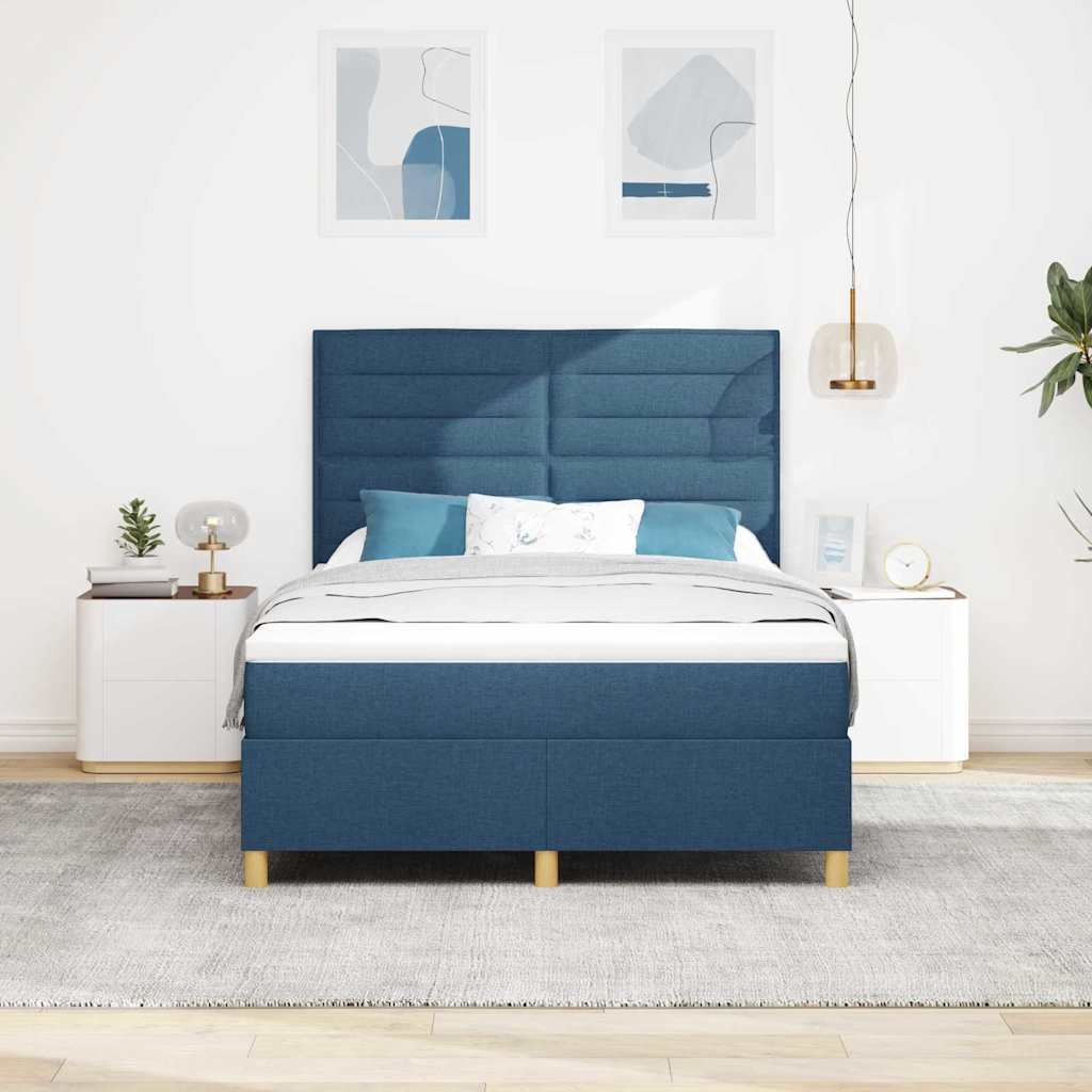 Box spring seng med madras med hovedgærde Blå 140 x 200 cm Stof