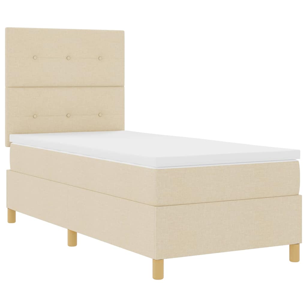 Box spring seng med hovedgærde Creme 90 x 200 cm Stof