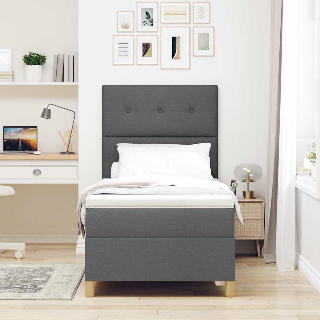 Box spring seng med hovedgærde Mørkegrå 100 x 200 cm Stof