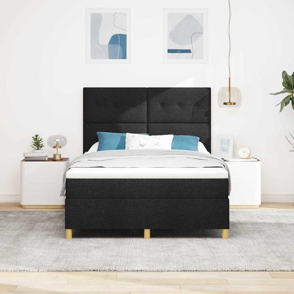 Box spring seng med hovedgærde Sort 140 x 190 cm Stof