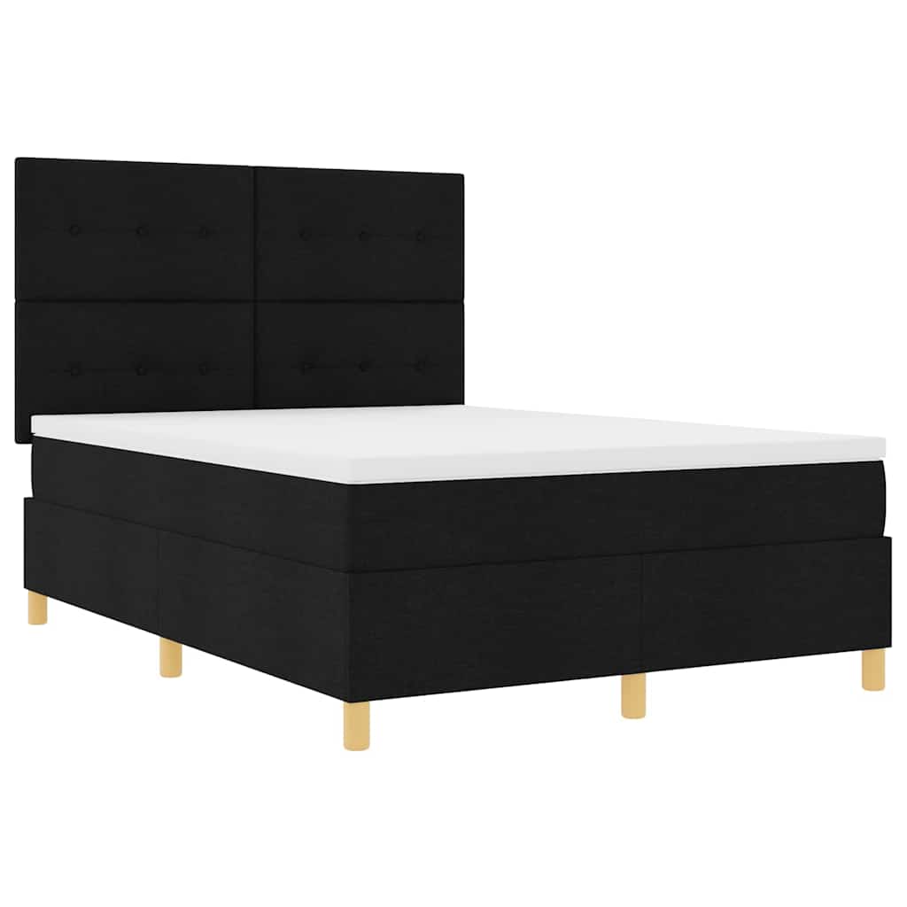 Box spring seng med hovedgærde Sort 140 x 190 cm Stof