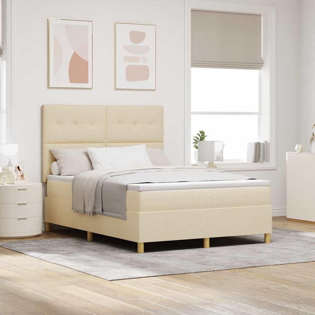 Box spring seng med hovedgærde Creme 140 x 200 cm Stof