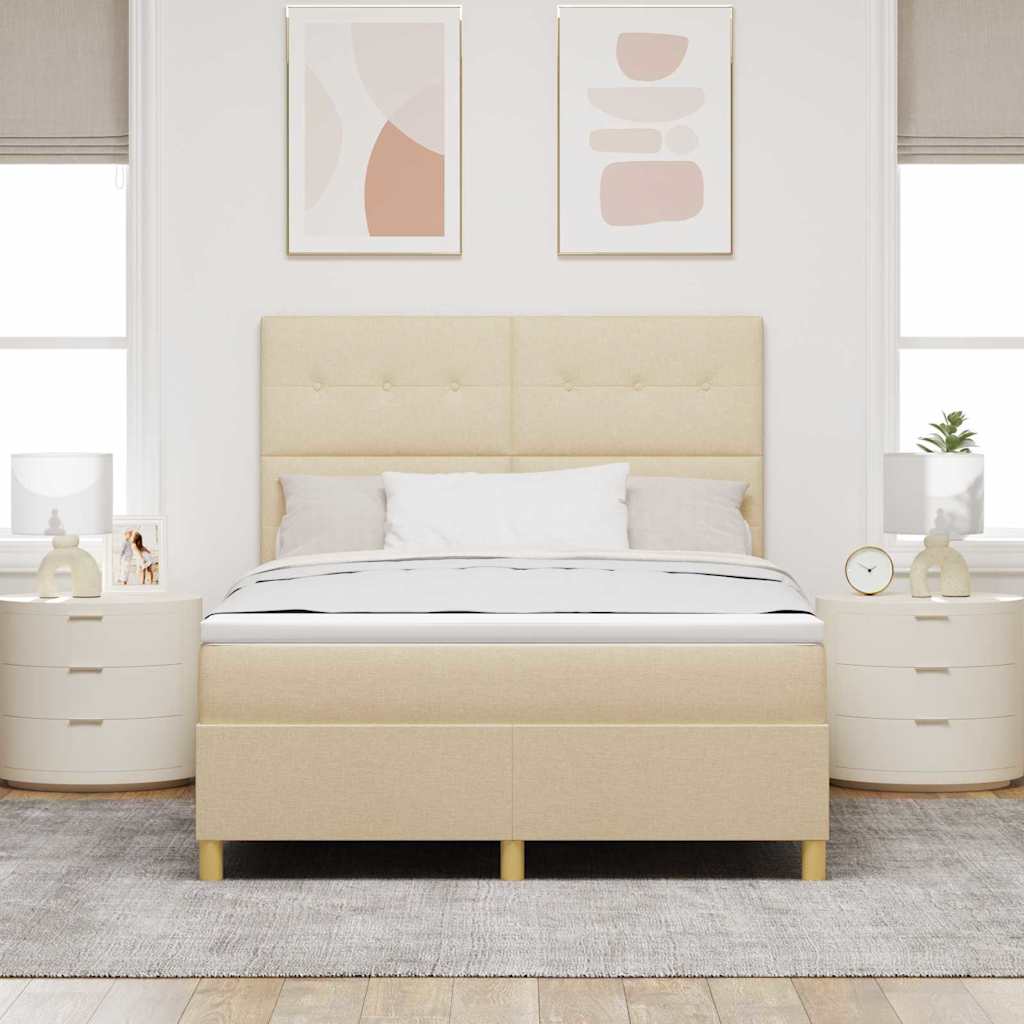 Box spring seng med hovedgærde Creme 140 x 200 cm Stof