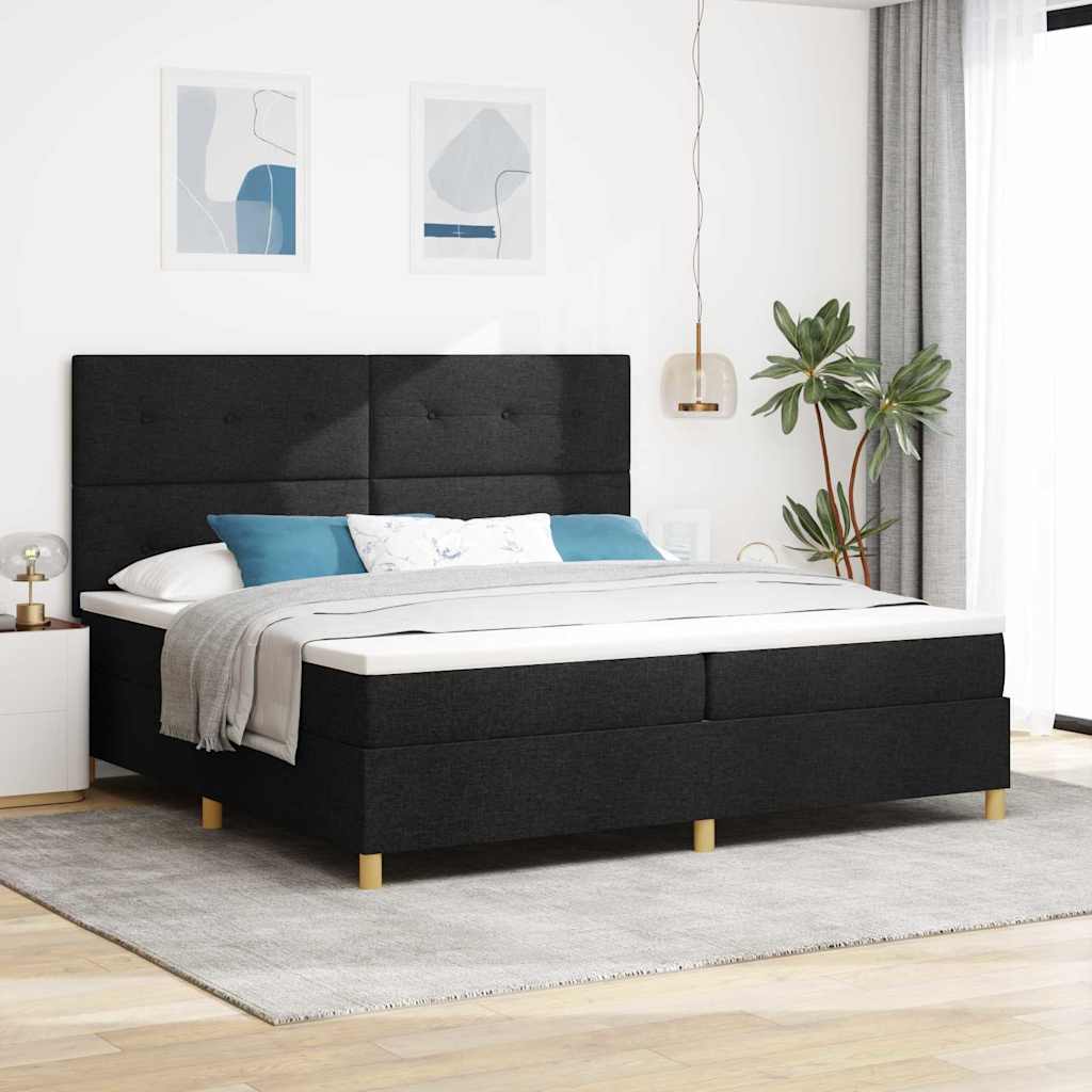 Box spring seng med madras Sort 200 x 200 cm Stof
