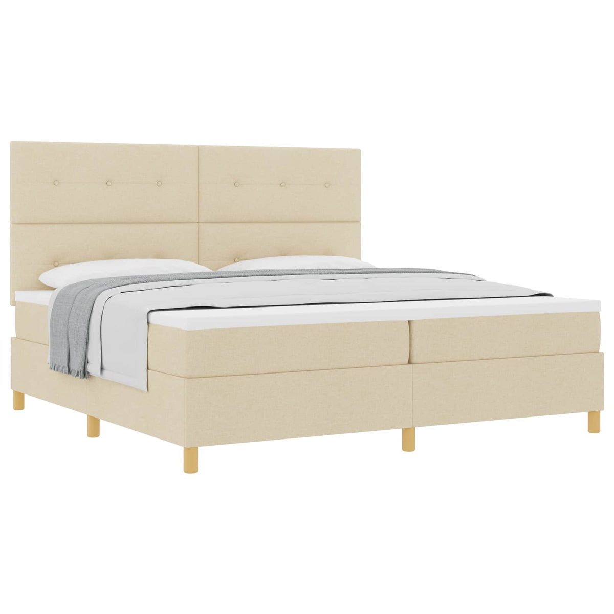 Box spring seng med hovedgærde Creme 200 x 200 cm Stof