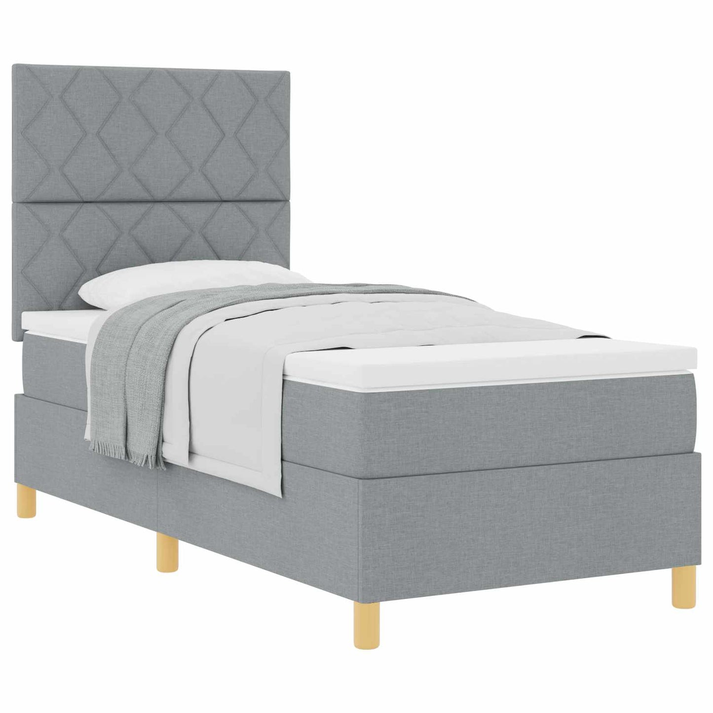 Box spring seng med hovedgærde Lysegrå 90 x 190 cm Stof
