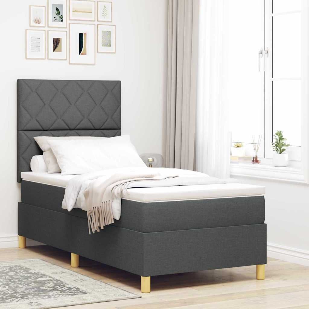 Box spring seng med hovedgærde Mørkegrå 90 x 190 cm Stof