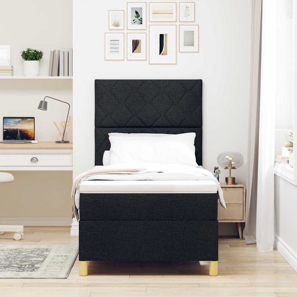 Box spring seng med hovedgærde Sort 90 x 200 cm Stof