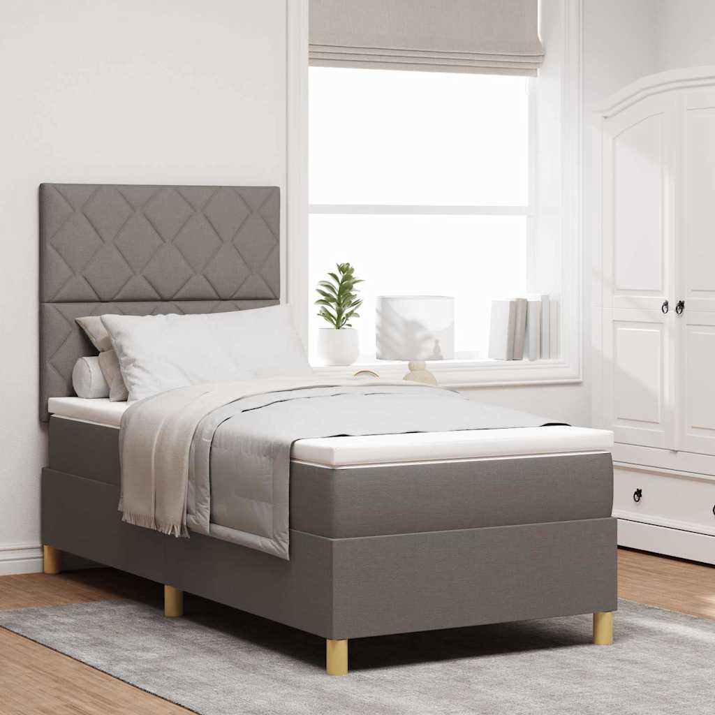 Box spring seng med hovedgærde Gråbrun 90 x 200 cm Stof