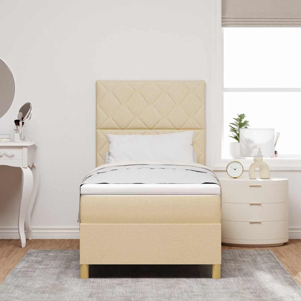 Box spring seng med hovedgærde Creme 90 x 200 cm Stof