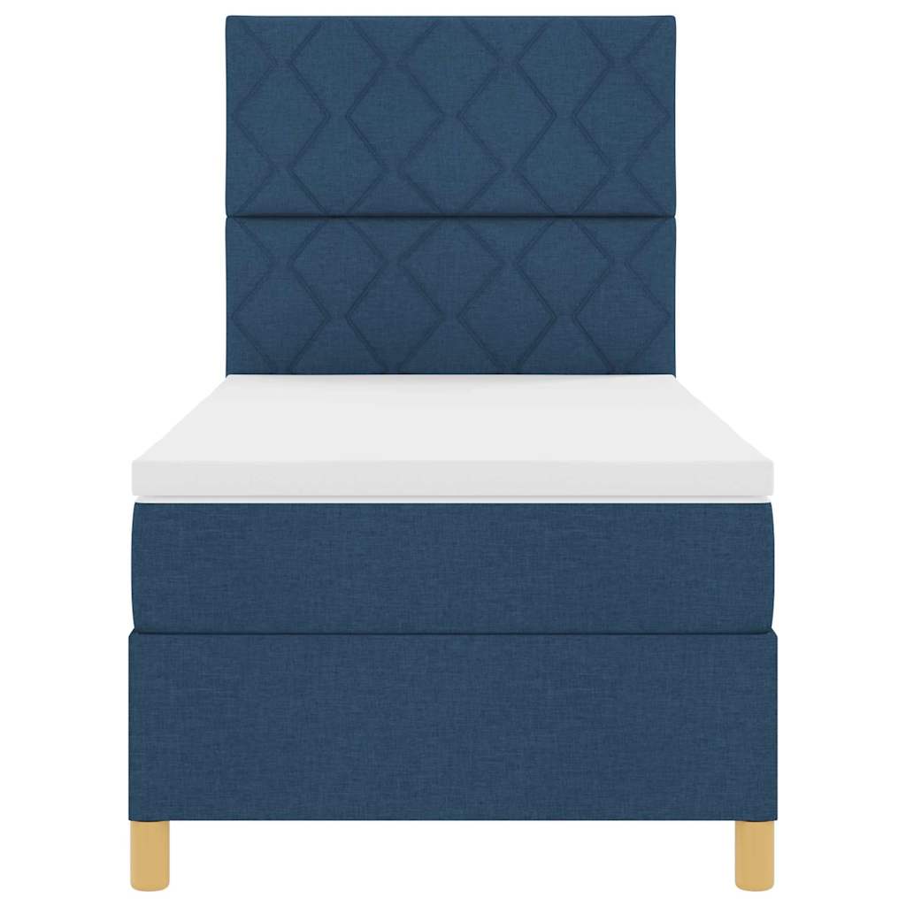 Box spring seng med madras med hovedgærde Blå 90 x 200 cm Stof
