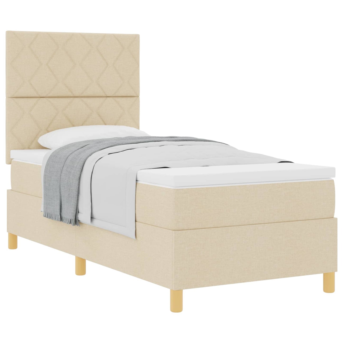 Box spring seng med hovedgærde Creme 100 x 200 cm Stof