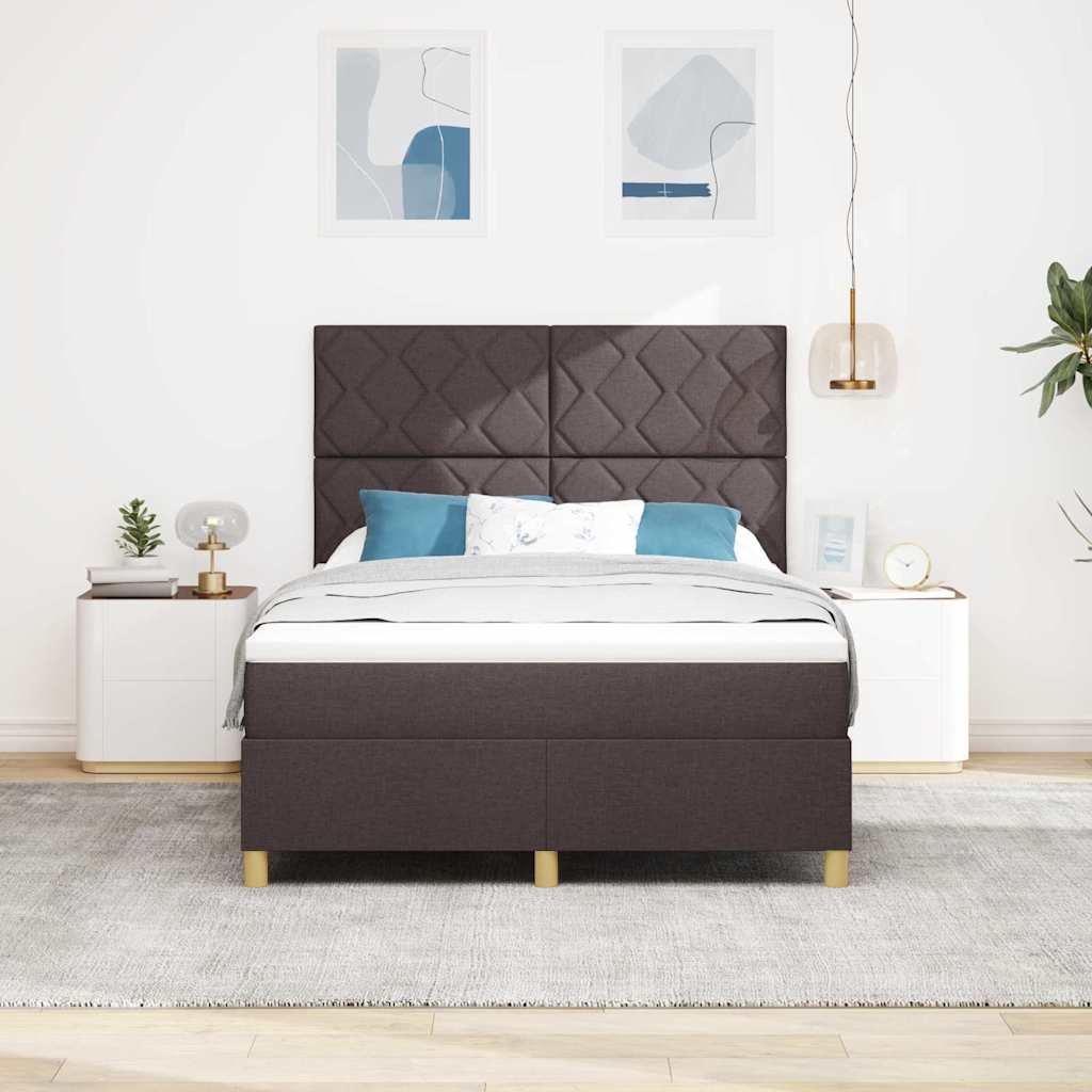 Box spring seng med hovedgærde Mørk Brun 140 x 200 cm Stof