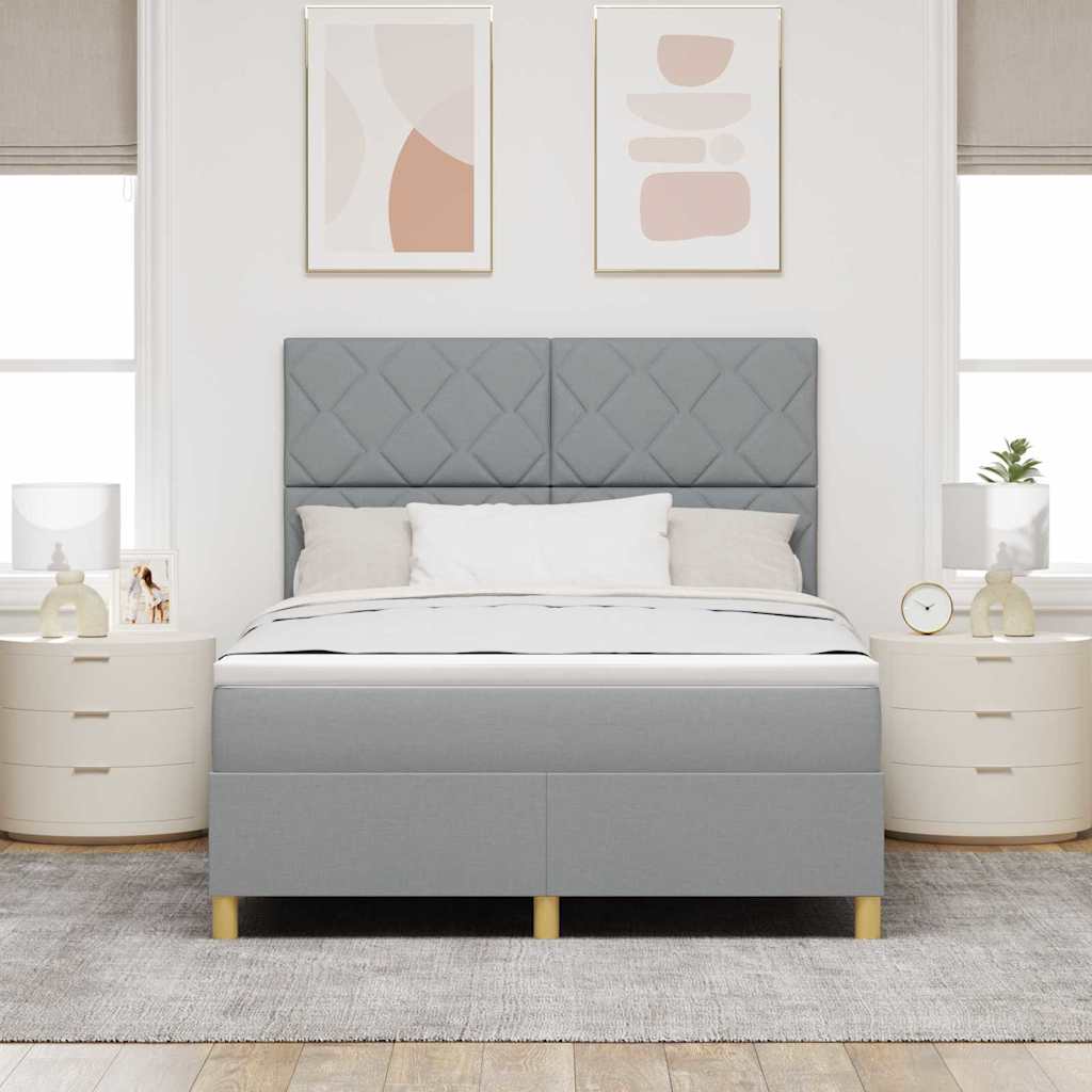 Box spring seng med hovedgærde Lysegrå 160 x 200 cm Stof