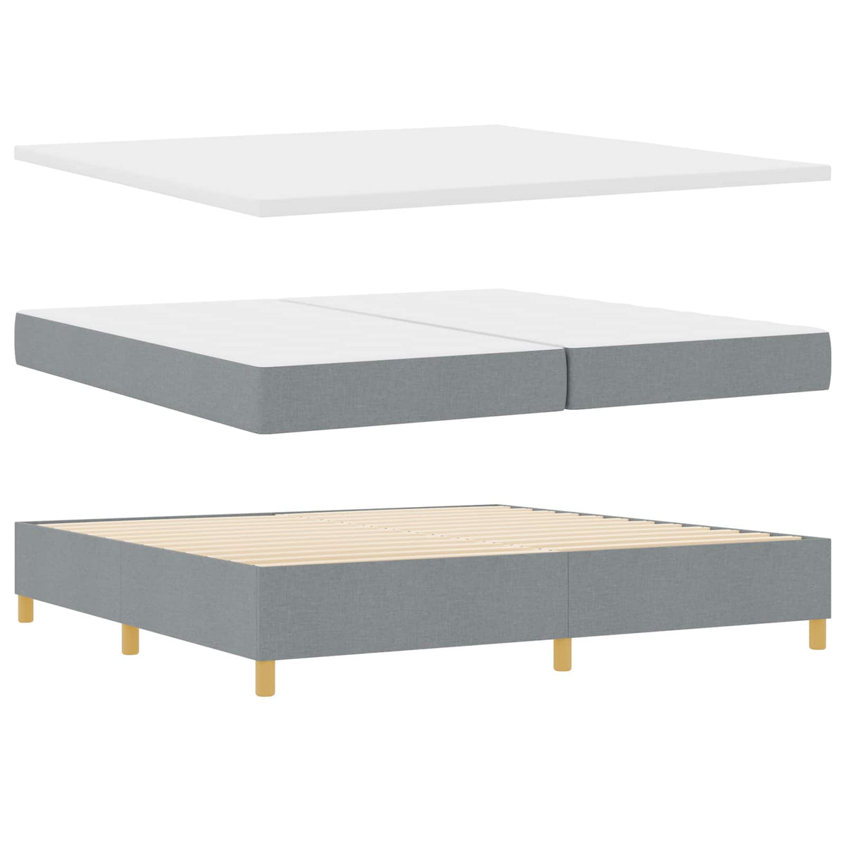 Box spring seng med hovedgærde Lysegrå 200 x 200 cm Stof