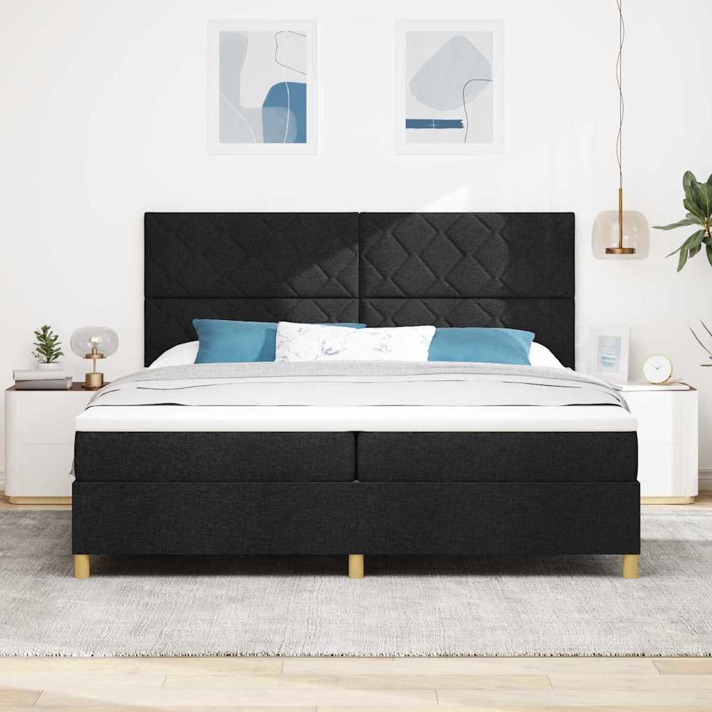 Box spring seng med madras Sort 200 x 200 cm Stof