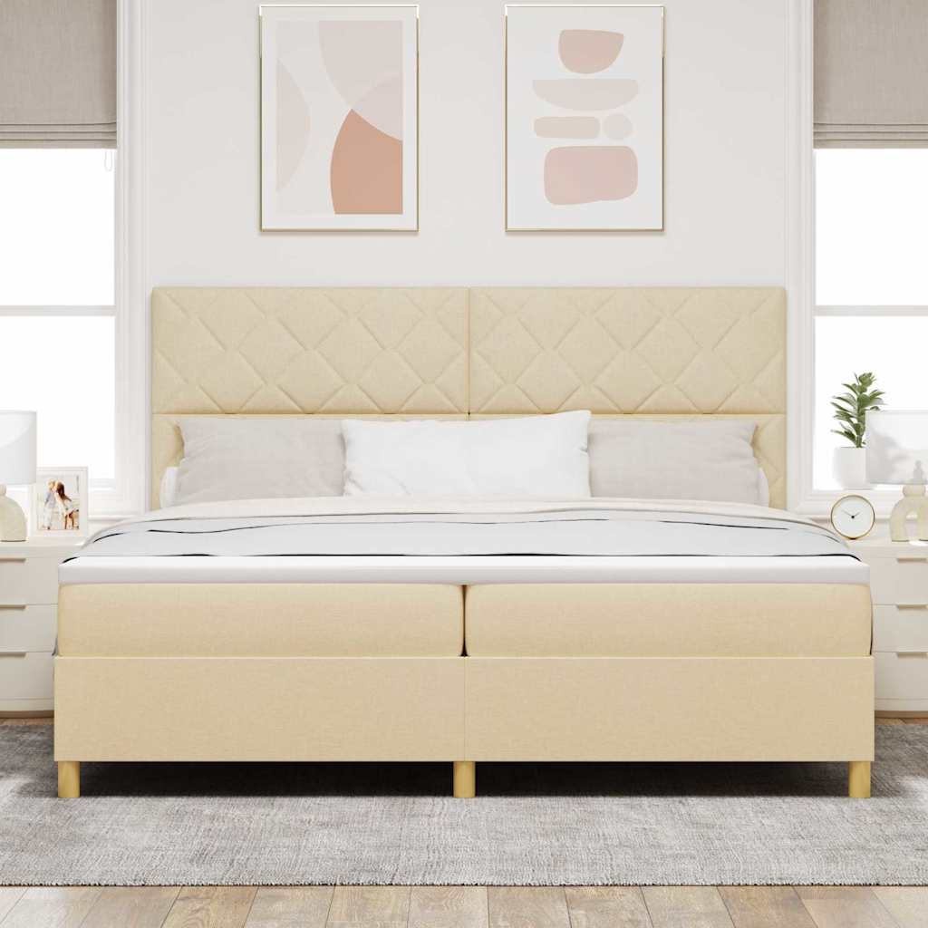 Box spring seng med hovedgærde Creme 200 x 200 cm Stof