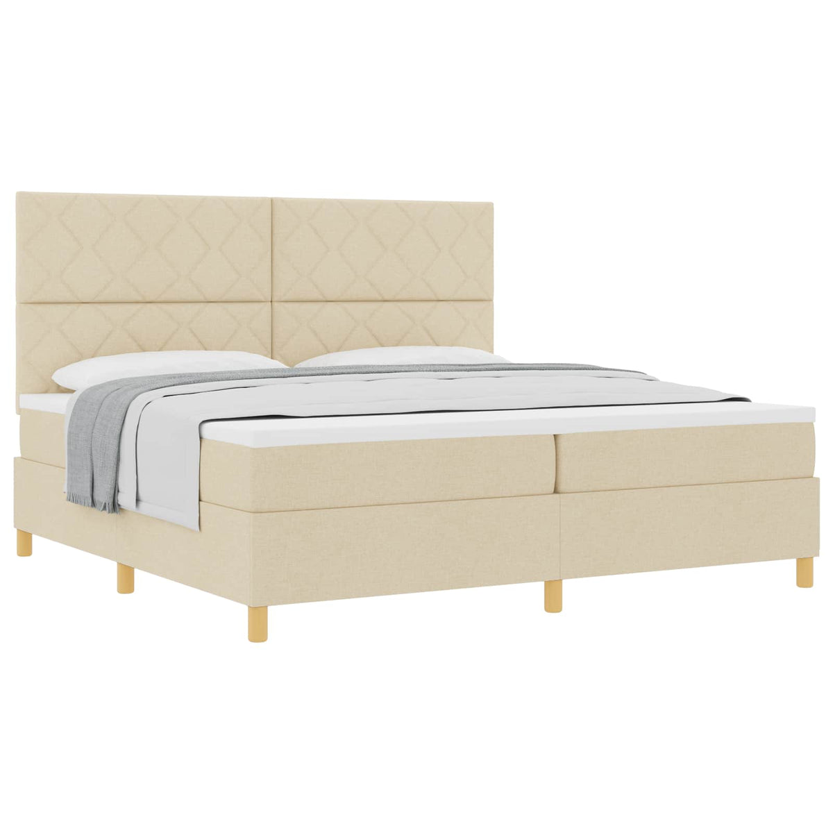 Box spring seng med hovedgærde Creme 200 x 200 cm Stof