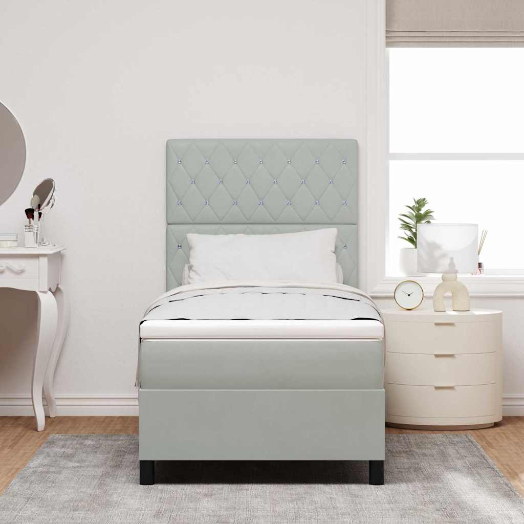 Box spring seng med madras Lysegrå 90 x 190 cm Fløjl