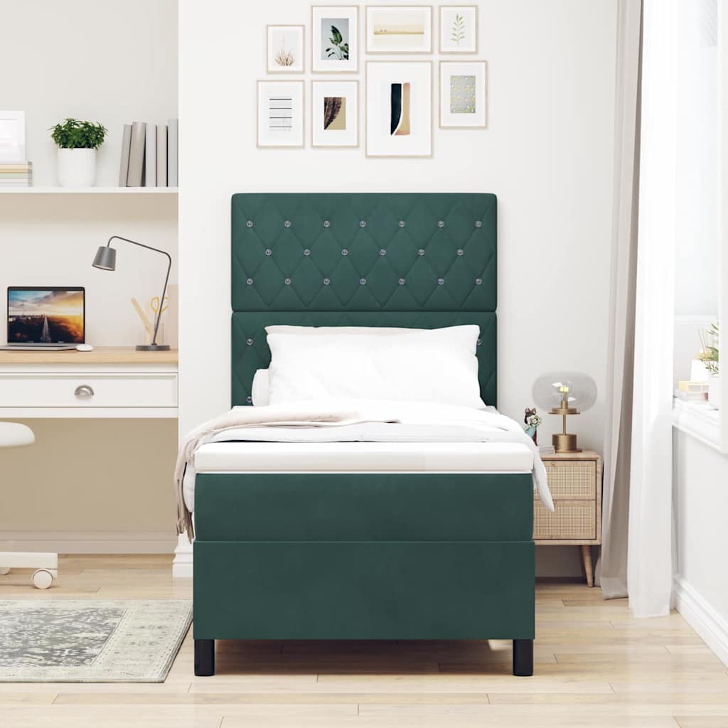 Box spring seng med madras Mørkegrøn 90 x 190 cm Fløjl
