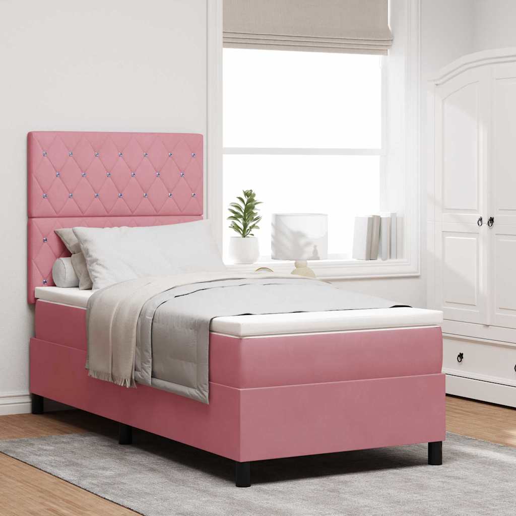 Box spring seng med madras Lyserød 90 x 190 cm Fløjl
