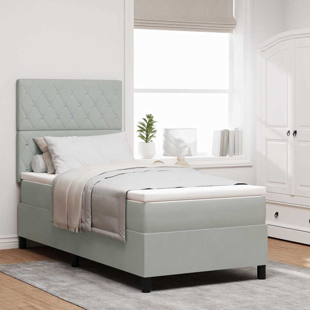 Box spring seng med madras Lysegrå 90 x 200 cm Fløjl