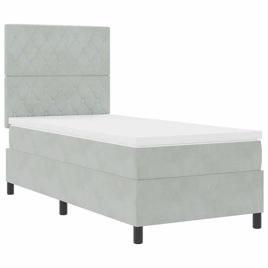 Box spring seng med madras Lysegrå 90 x 200 cm Fløjl
