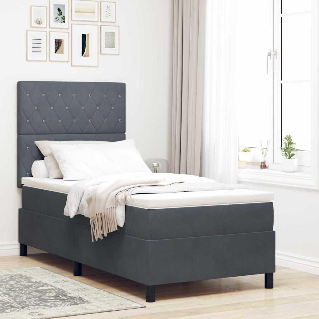 Box spring seng med madras Mørkegrå 90 x 200 cm Fløjl