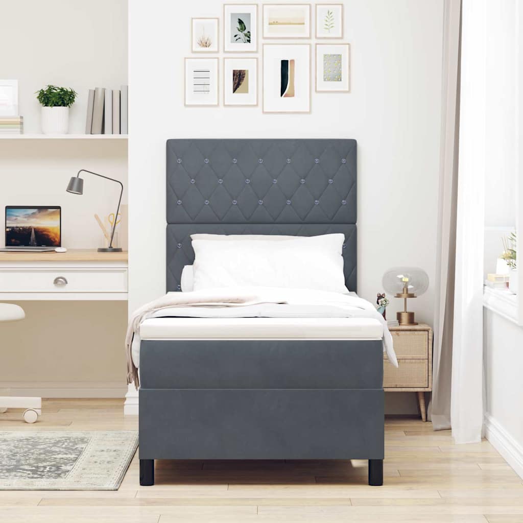 Box spring seng med madras Mørkegrå 90 x 200 cm Fløjl