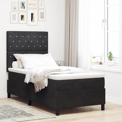 Box spring seng med madras Sort 90 x 200 cm Fløjl