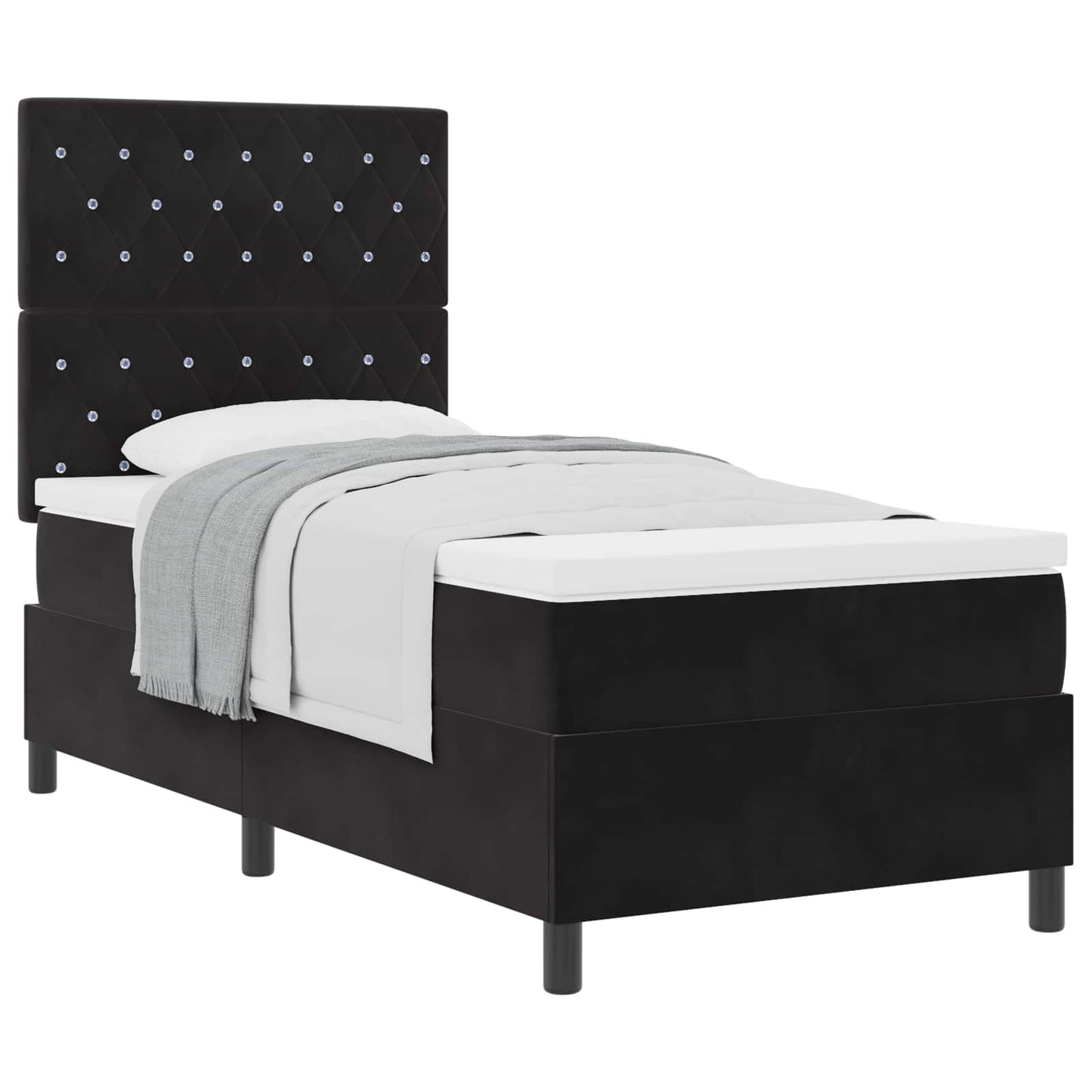 Box spring seng med madras Sort 90 x 200 cm Fløjl