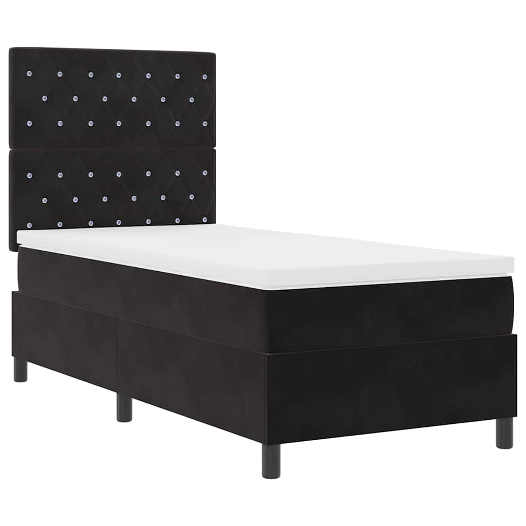 Box spring seng med madras Sort 90 x 200 cm Fløjl