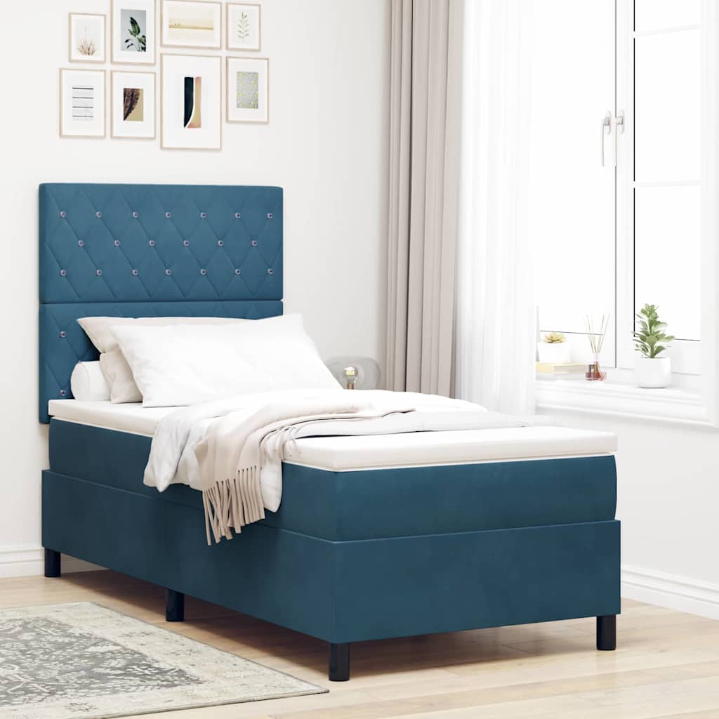 Box spring seng med madras Mørk blå 90 x 200 cm Fløjl